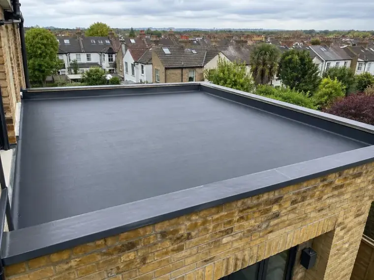 Newly installed EPDM flat roof on a London extension